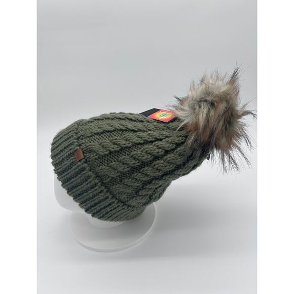 DAVID and YOUNG Knit Hat Women's One Size Cap/ Beanie Sage Green Fur - Picture 4 of 4